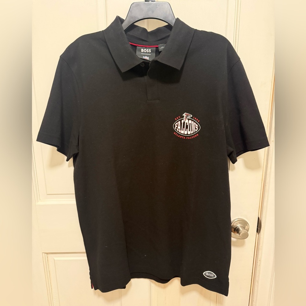 NWT Hugo Boss Men’s Black Polo Shirt with Atlanta Falcons Logo - Size XL